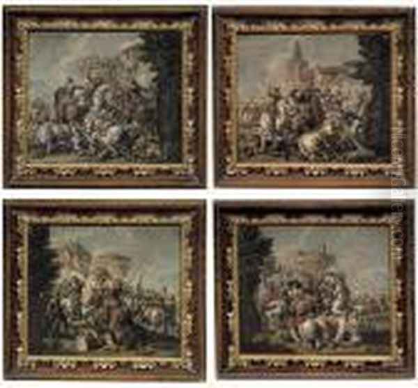 Lotto Unico Di Quattro Dipinti: <battaglie> - view 1
