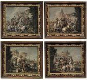 Lotto Unico Di Quattro Dipinti: <battaglie> Lotto Unico Di Quattro Dipinti: <battaglie>