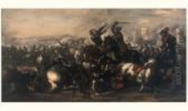Choc De Cavalerie Au Pied D'une Ville Fortifiee - view 1