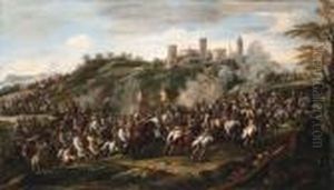 A Cavalry Charge Beneath A Hilltop Fortified Town