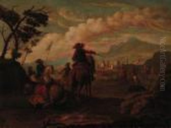 Cavalrymen Before A Town In An Extensive Landscape - view 1