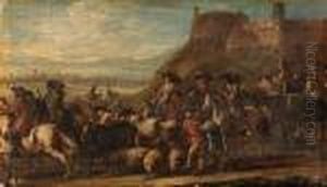 A Cavalry Battle; And Cavalrymen With Prisoners And Cattle by Francesco Simonini