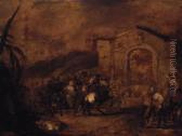 A Cavalry Skirmish Before A Classical Gateway - view 1