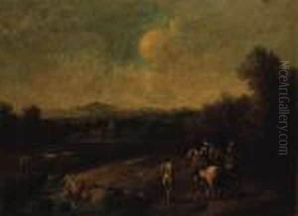A Wooded River Landscape With Huntsmen On A Track - view 1