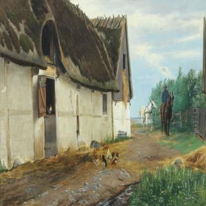 Farm Exterior With Farmer On His Horse by Simon Simonson