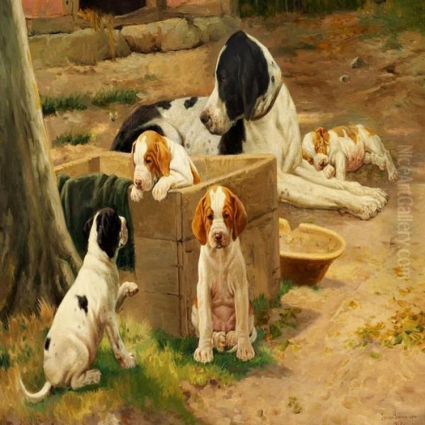 The Pointer Asor With Her Four Puppies - view 1