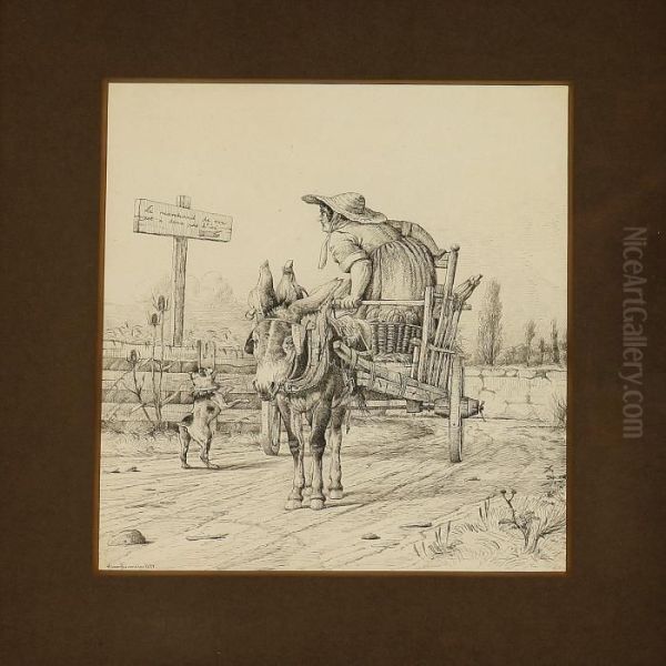 Country Woman On Adonkey Wagon - view 1