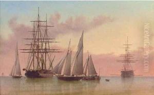 Warships and other vessels in a calm by William Frederick Settle
