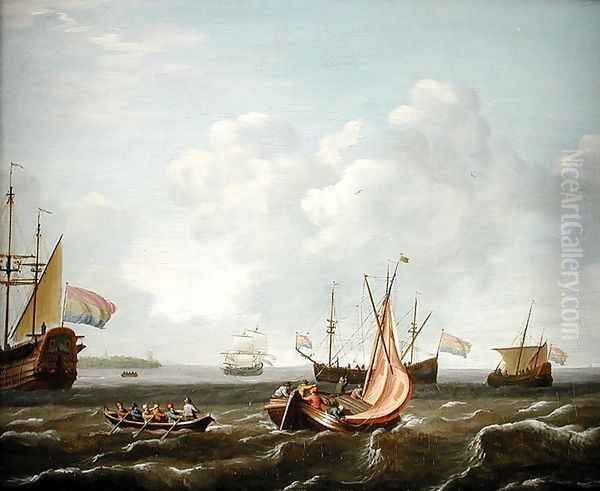 A Sailing Boat, A River Boat and a Dutch Three-Master off the Coast - view 1