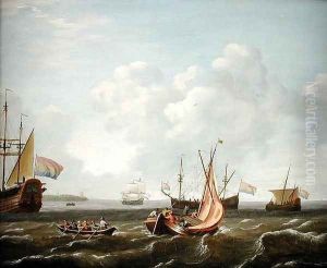 A Sailing Boat, A River Boat and a Dutch Three-Master off the Coast by Adam Silo