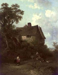 Figure before a cottage by Edward Robert Smythe