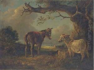 Two donkeys in a landscape by Edward Robert Smythe