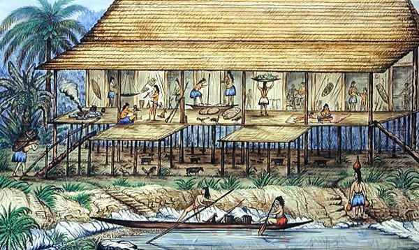 Dyak Longhouse, 1890 - view 1