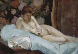 Reclining Nude Reading by Stanislaw Szczepanski