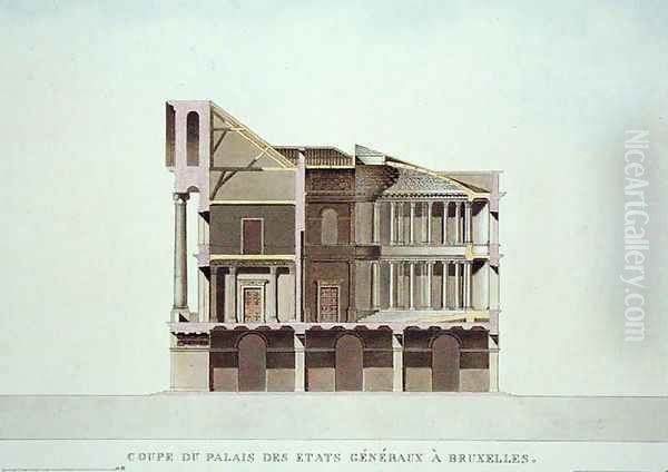 Cross Section of the Palais des Etats Generaux, Brussels, from Choix des Monuments, Edifices et Maisons les plus remarquables du Royaume des Pays-Bas by Pierre Jacques Goetghebuer, published 1827 2 - view 1