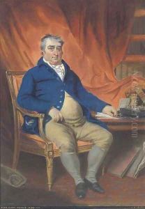 Portrait of the Right Honorable Charles James Fox, M.P. (1749-1806), seated in his study, in a blue coat and mustard waistcoat and britches