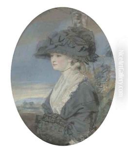 Portrait of a Lady, traditionally identified as the artist's wife, half-length, in a black dress and large hat by John Raphael Smith