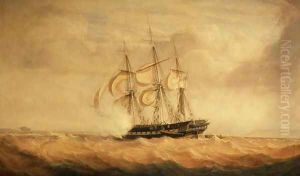 H.M.S. Pique, coming off the rocks on the coast of Labrador on October 23rd, 1830 by John Christian Schetky