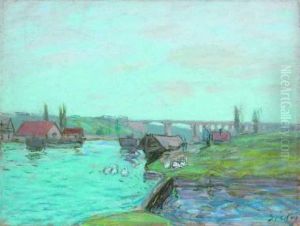 Paysage Aux Oies A Saint Mammes by Alfred Sisley