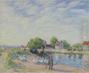 Les Oies A Saint-mammes by Alfred Sisley
