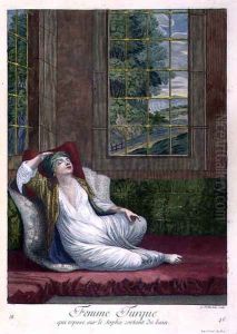 Turkish Woman, resting on the sofa after a bath, 18th century by Gerard Jean Baptiste Scotin