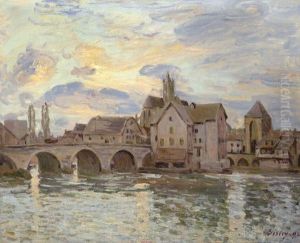 Le Pont De Moret Au Soleil Couchant