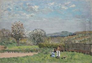 Enfants Jouant Dans La Prairie by Alfred Sisley