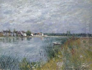 La Berge A Saint-mammes by Alfred Sisley