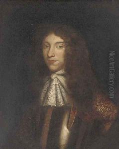 Portrait of William Ffarington, bust-length, in a lace jabot and armour, feigned oval
