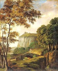 A bridge before a castle on a hilltop