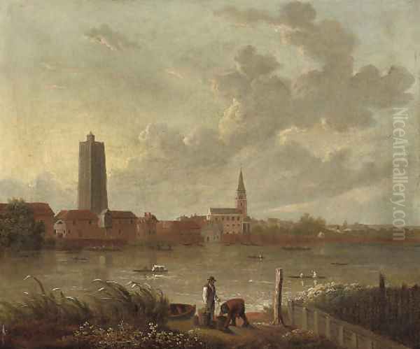 A view on the Thames at Battersea Reach, with Battersea mill and St. Mary's Church to the right - view 1