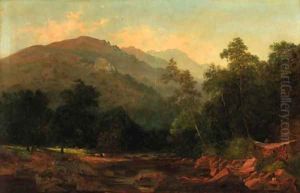 Cattle By A River In An Extensive Landscape by English School
