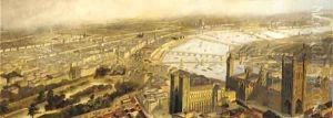 A panoramic view of London from Westminster looking east towards St. Paul's Cathedral by English School