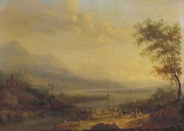 Figures unloading barges in capriccio landscapes - view 1