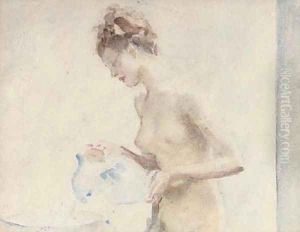 Filling up the bath, a female nude by English School