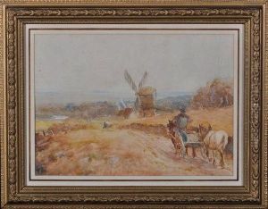 A Horsecart Approaching A Windmill