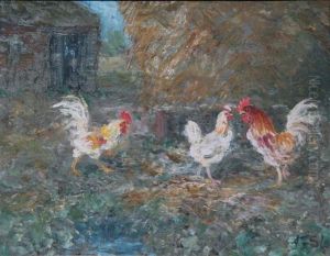 Chickens By A Barn In A Woodland Chickens By A Barn In A Woodland