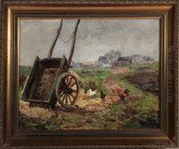 A Horsecart And Poultry By A Track Leading To A Farm - view 1