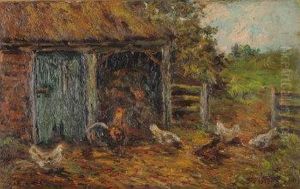 Chickens In A Farmyard by John Falconar Slater