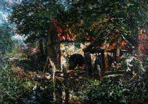 Farm House With Chickens And Byre by John Falconar Slater