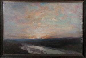 An Upland River At Sunset