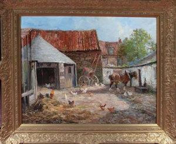 A Cart Horse And Poultry In A Farmyard - view 1