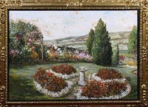 A Summer Garden With Ornamental Flower Beds And A Bird Bath by John Falconar Slater