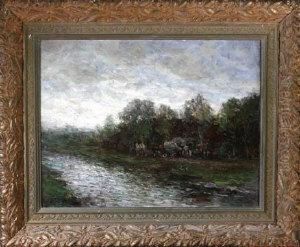 A River Landscape With A Horsecart By A Farm A River Landscape With A Horsecart By A Farm