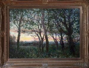 An Impressionistic Study Of Trees And A Cottage At Sunset by John Falconar Slater