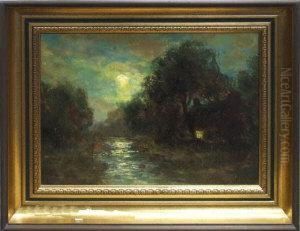 A Cottage By A River At Moonrise