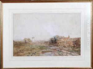 Country Landscape With A Farmhouse And A Windmill by John Falconar Slater