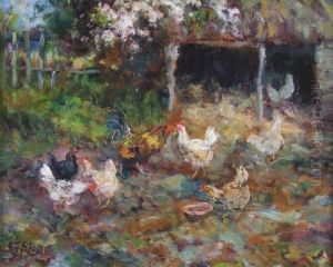Chickens In A Farmyard by John Falconar Slater