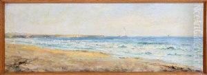 Monkseaton Beach With St. Mary's Lighthouse In The Distance by John Falconar Slater