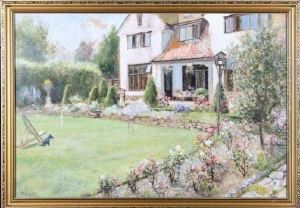 A Dog By A Deck Chair In A Summer Garden